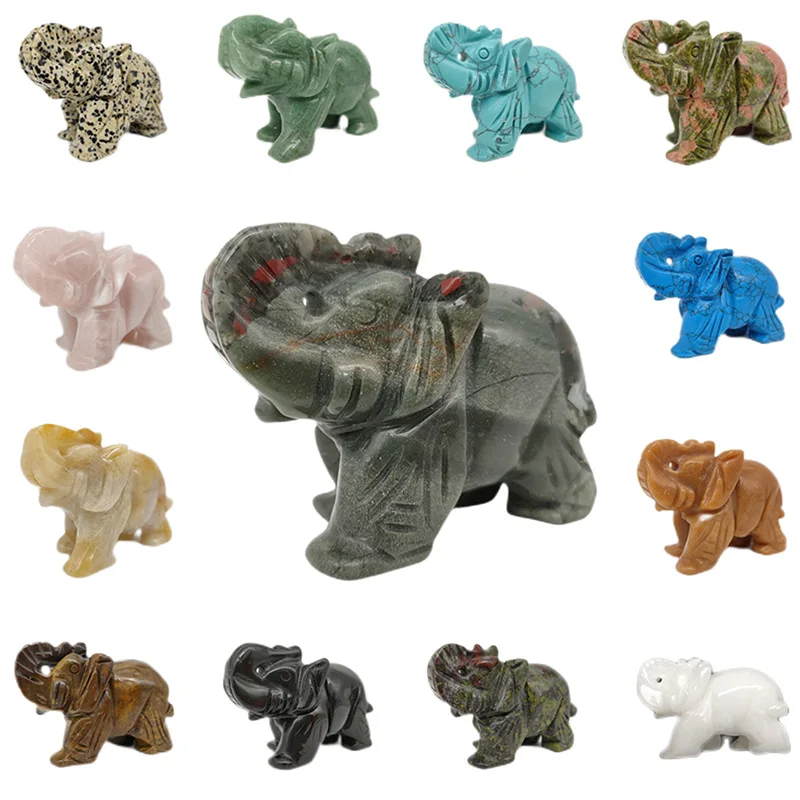 

1Pc Natural Crystal Elephant Figurine Carving Crafts 3 Inch Cute Animal Statue Ornament Reiki Healing For Home Decoration Gifts