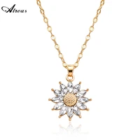 cubic zirconia sunflower pendant necklace for women gold plated o chains necklace wedding christmas party jewelry family gift