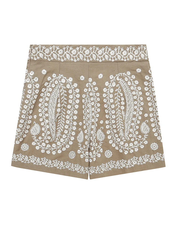 PAILETE Women 2023 fashion contrast embroidered bermuda shorts vintage high waist side pockets female short pants mujer