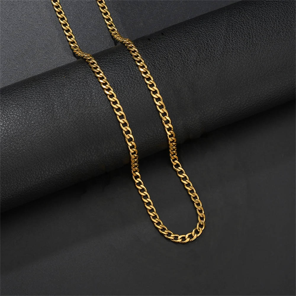 Золотое Кубинское Звено Ожерелье 4 Мм Цепочка Из Нержавеющей Стали В Стиле Панк