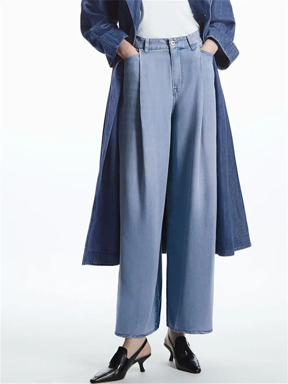 Women's High Waist Wide Leg Pants 2023 Spring Summer New Lady Simple All-Match Loose Casual Long Fresh Light Blue Trousers