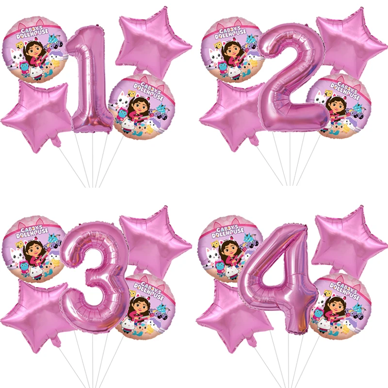 

5Pcs/set Gabby Dollhouse Cats Foil Balloons 32inch Pink Number 1 2 3 Kids Girls Birthday Party Decorations Baby Shower Balloon