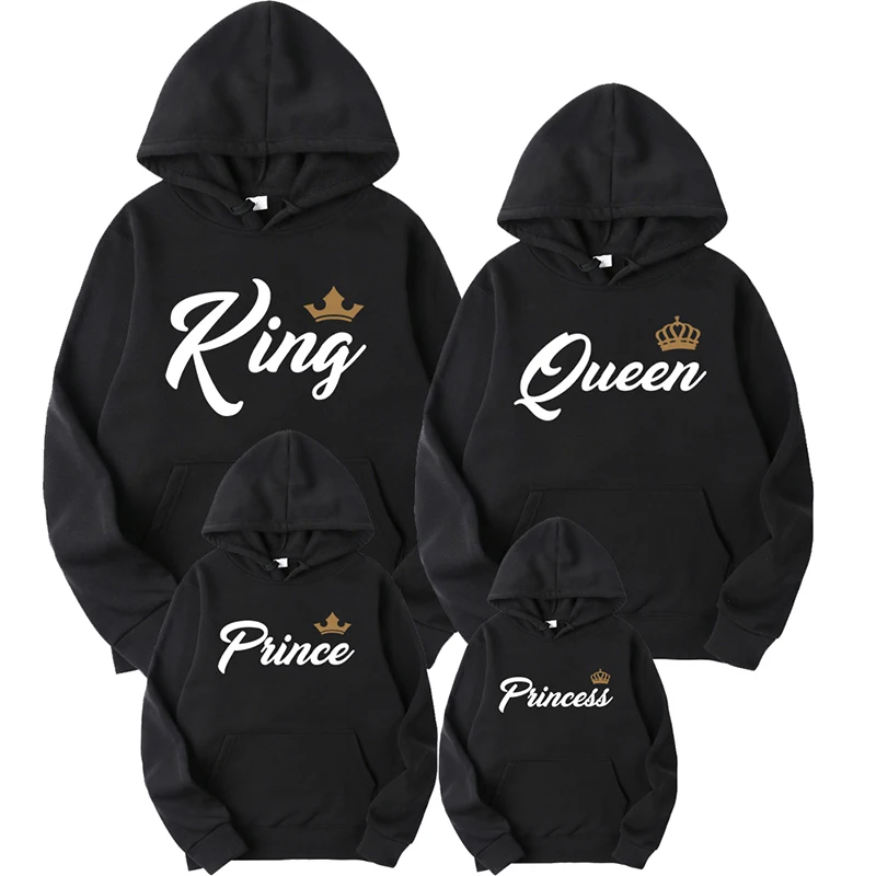 

2022 King Queen Prince Princess Printing Family Sweater Suit Couple Hoodie Parent-child Clothing Sportwear Hooded Sweatershirt