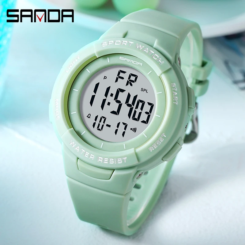 SANDA New Womens Digital Watch Simple Sports Wrist Womens Luminous Waterproof Electronic Watch Women Clock 50M Reloj Mujer 6006