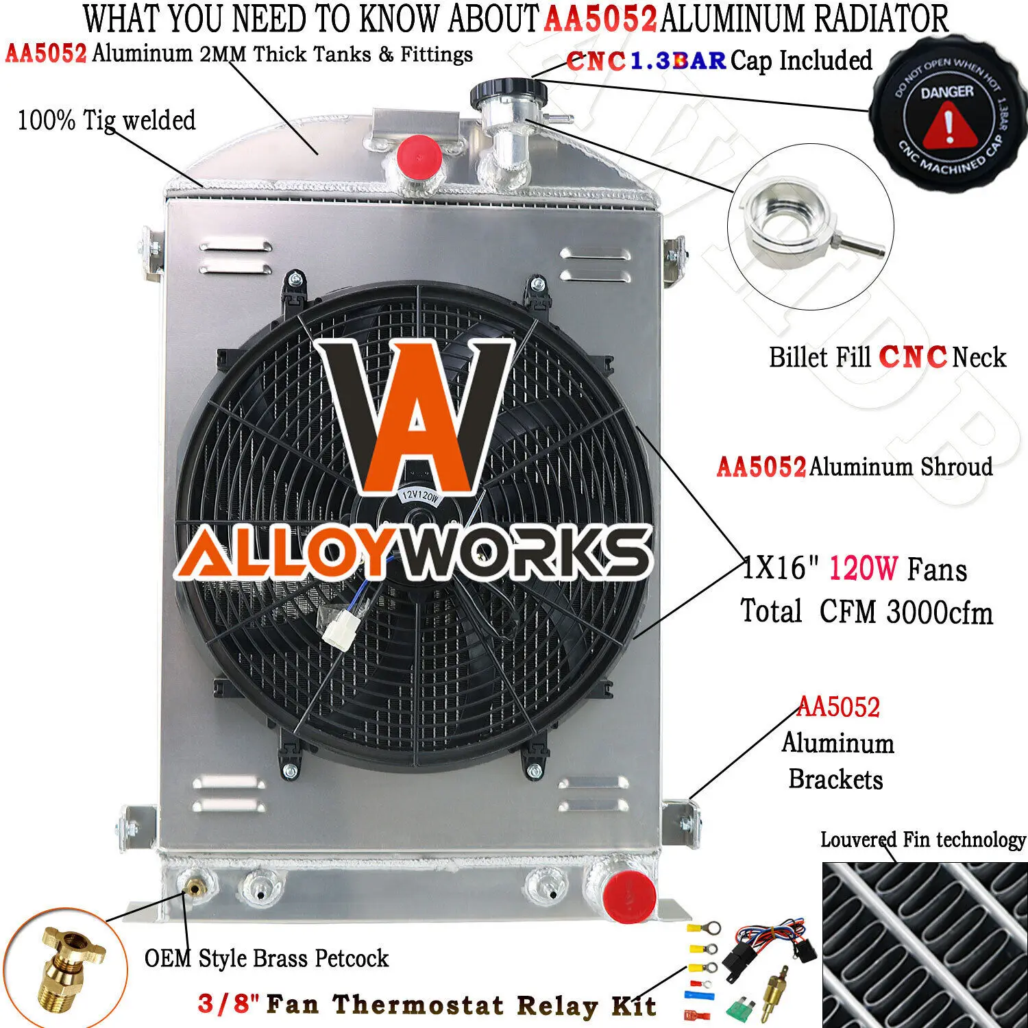 

4 Row Radiator Shroud Fan For 1930-1938 Ford Model A B 48 2.2L Chevy V8 AT 1932