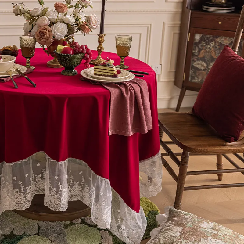 

Luksusowa obrus na kwadratowy okrągły stół z koronką miękka kawa obrusy imprezy imprezowe Home Decor Solid Color