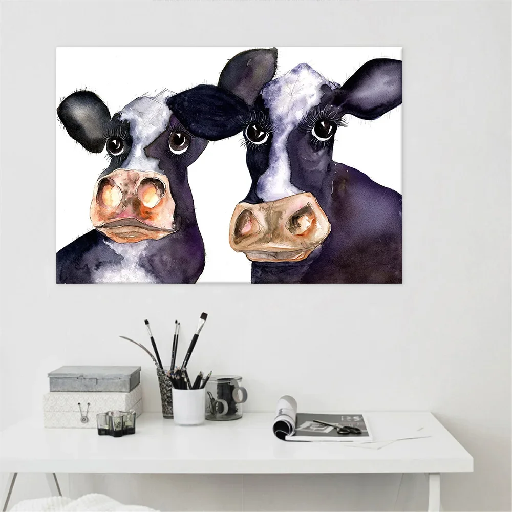Черно-белая корова милые животные домашняя гостиная вход настенная живопись на