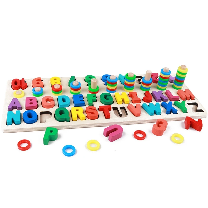 

Puzzle Teaching Aid Kindergarten Number Letter Log Board Rainbow Circle Pairing Children Early Education Learning Digital Toys