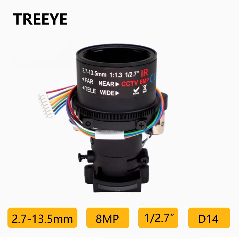 HD 4K 8MP / 5MP / 2MP Электрический объектив 2,7-13,5 мм D14 Объектив с переменным фокусным расстоянием Объектив для видеонаблюдения 1/2,7 дюйма Моторизованный зум-фокус Объектив для IP-камеры AHD