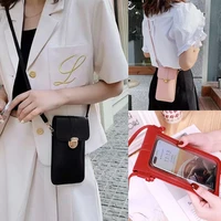 2022 messenger mobile phone bag universal for applehuawei cover transparent touch screen cell case women pu mini shoulder bags