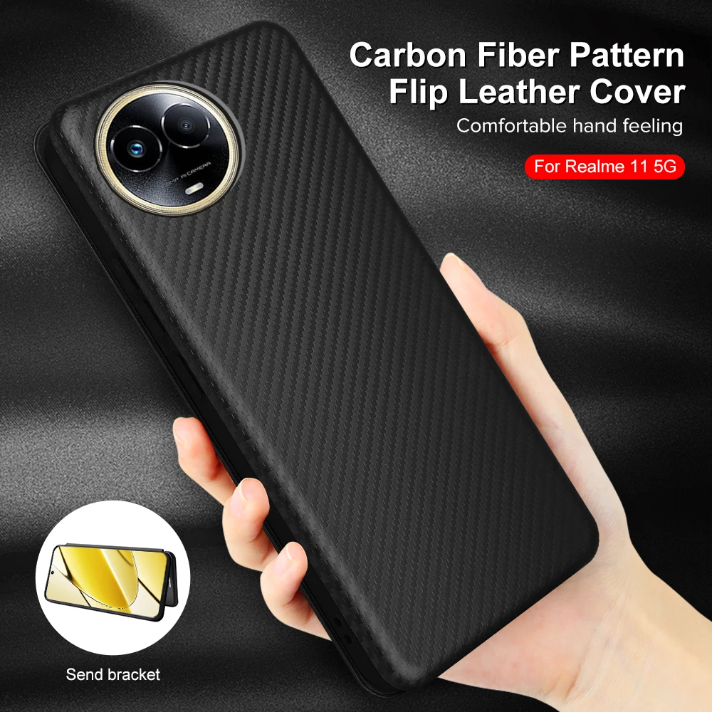 

Кожаный флип-чехол из углеродного волокна с рисунком для Realme 11 Телефон со слотом для карт для Realme 11 Телефон Readme11 11 Pro Plus поставляется с подставкой
