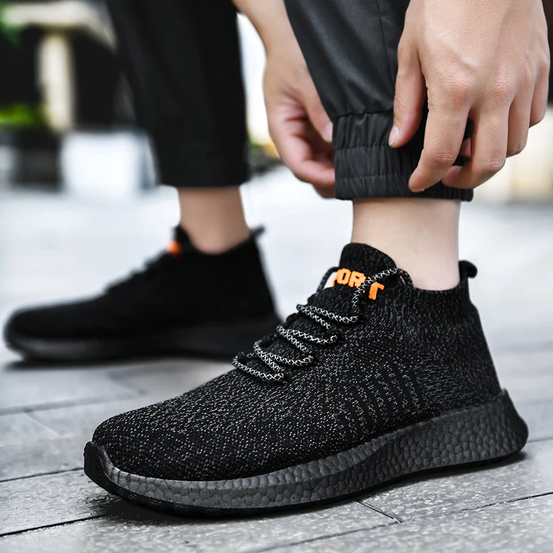 Men Sneakers Flat Running Shoes Mens Gym Shoes Sock Breathable Comfortable Knitted Flexible Sneakers Athletic Footwear