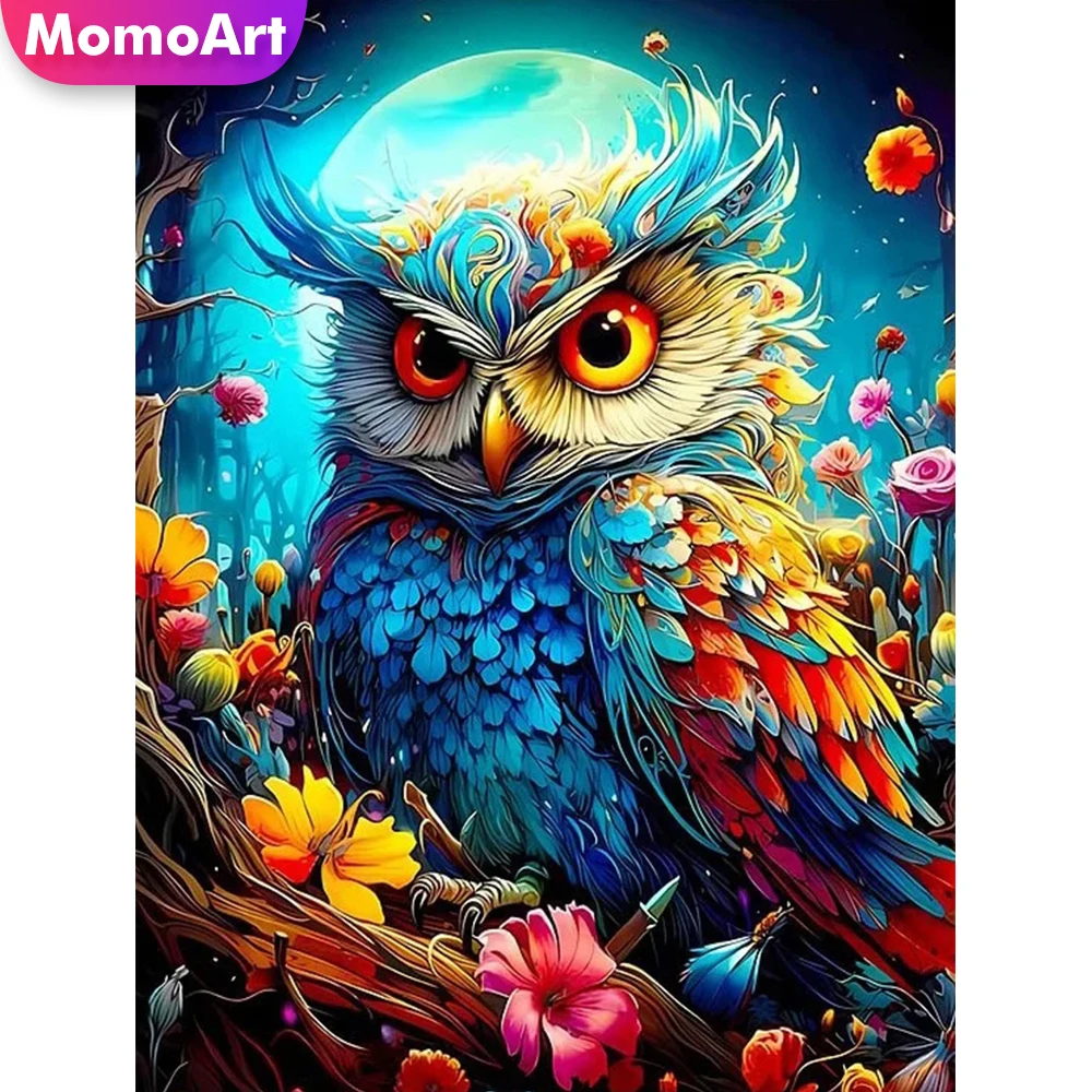 MomoArt Сова Алмазная картина животное полная квадратная круглая вышивка луна