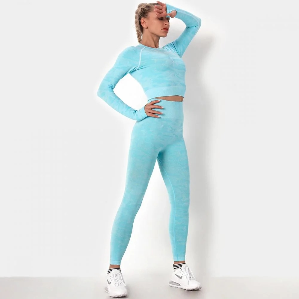 

2Pcs Yoga SetSeamless Gym Sports Suit Women Seamless Leggings Push Up Crop Top Women Long Sleeve Top Workout Clothes Sportswear
