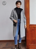 dushu hooded long wool blend coat women casual streetwear cashmere winter coat female vitnage oversized jacket 2020