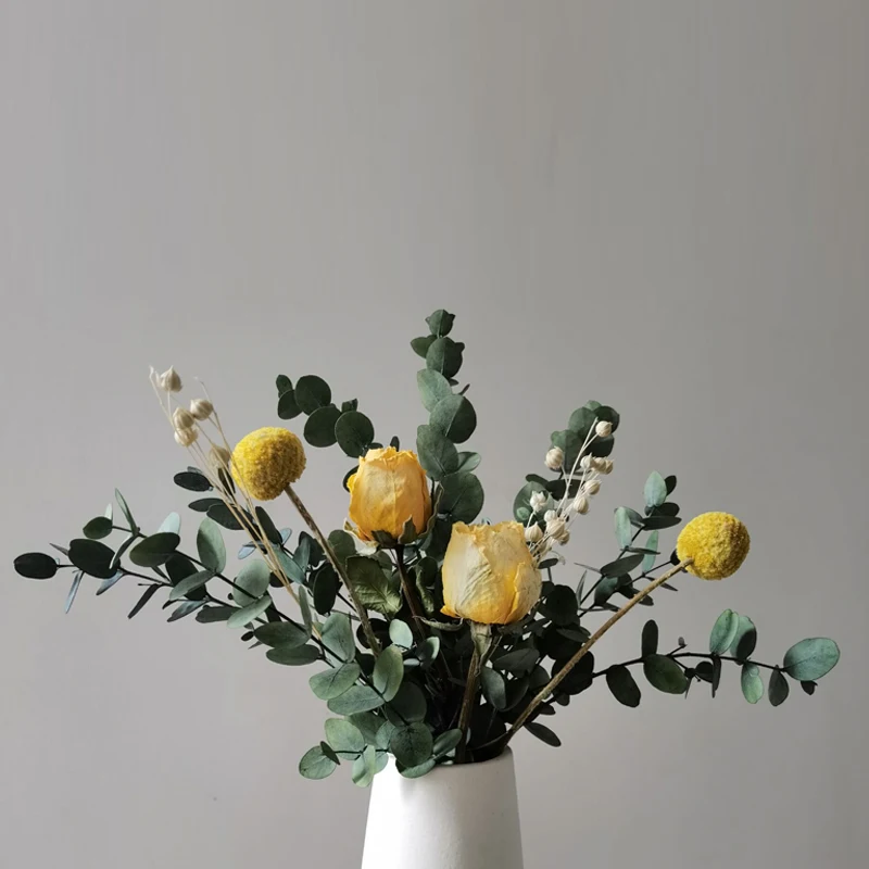 

INS Rose Dried Flower Bottle Ornament Living Room Flower Bundle Set Nordic Eternal Eucalyptus Home Decoration Flower Arrangement