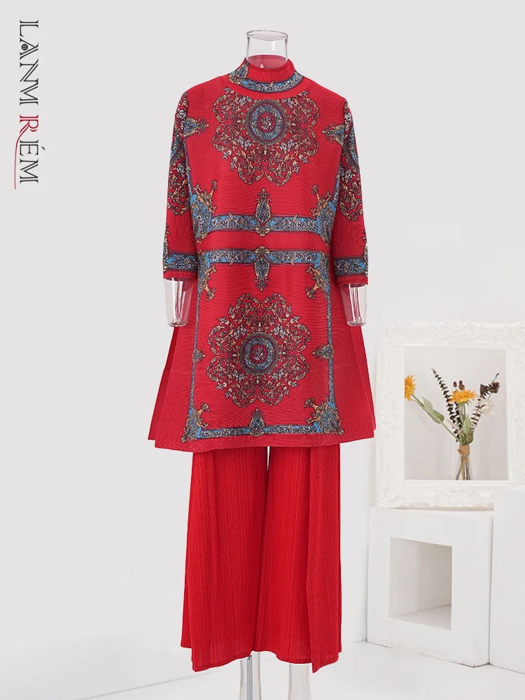 LANMREM Высококачественный плиссированный комплект из 2 предметов женские топы