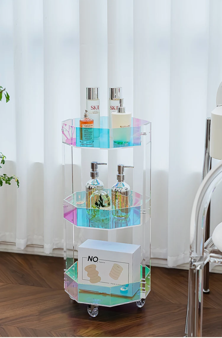 

Small coffee table with wheels, mesh red acrylic sofa, edge table, creative multi-layer shelf, edge table