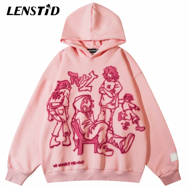 

LENSTID Autumn Men Pullover Hoodie Hip Hop Cartoon Anime Graphic Print 2022 Streetwear Harajuku Casual Hooded Sweatshirt Hipster