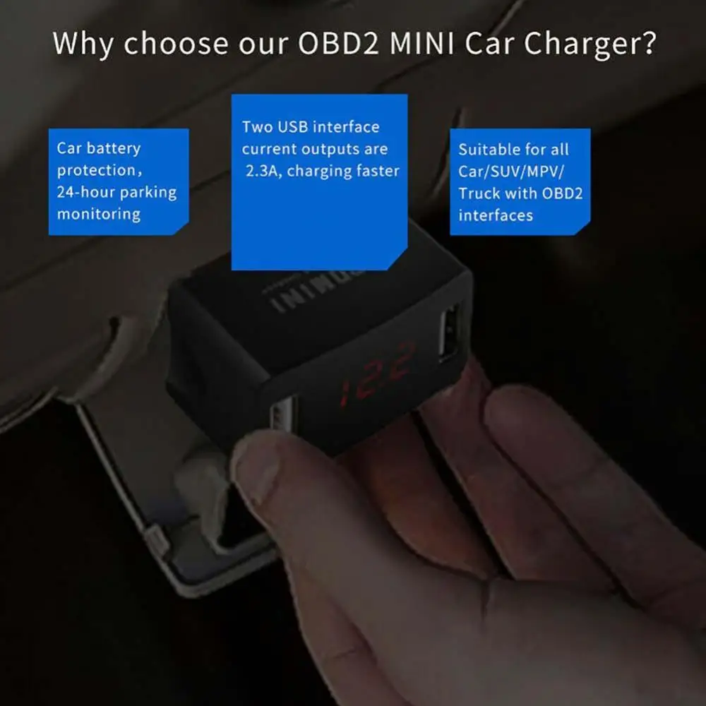 

12/24V OBD LED Voltage Display Dual USB Charging Port Car Vehicle Phone Charger USB Charging Port Car Vehicle Phone Charger Char