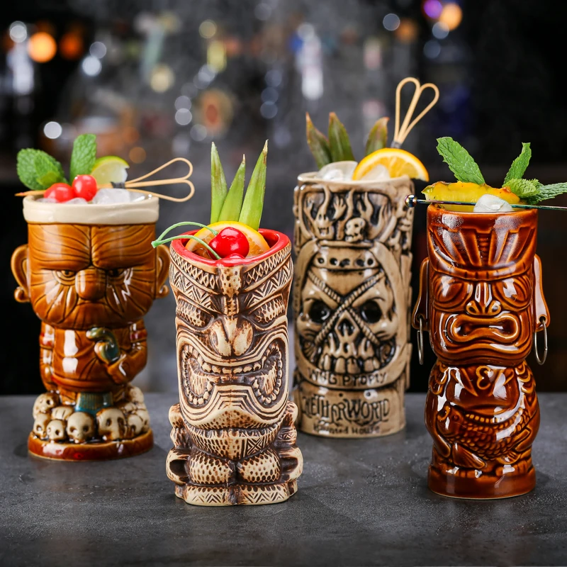 

Creative Ceramic Mug Shaman Totem Face TIKI Bar Glass Wine Cocktail Glasses Whiskey Cup Beer Cup Juice Cup Thicken