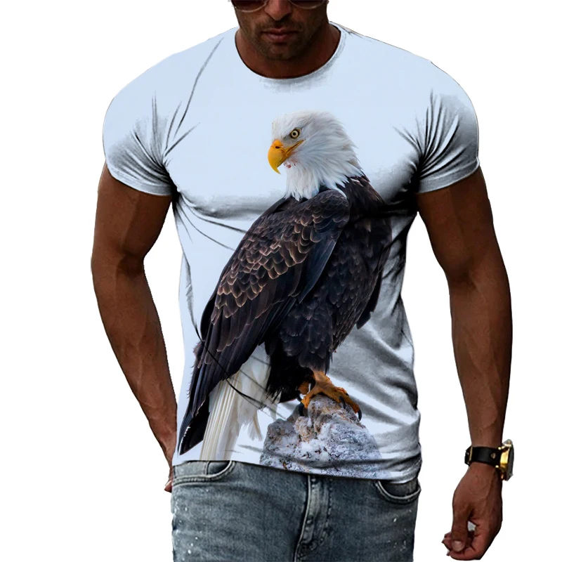 

Spring/Summer Men's Animal Eagle Print Plus Size T-Shirt Casual Fashion Personality Print Short Sleeve Hip Hop Harajuku Top