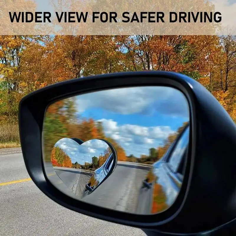 

2 шт., рамка в форме сердца, выпуклое зеркало для слепых зон, безопасность автомобиля, широкий угол вождения, регулируемое на 360 градусов прозрачное зеркало заднего вида