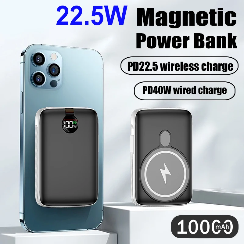 

Magnetic Power Bank 10000mAh PD22.5W Wireless Fast Charging External Battery For Iphone 40W Wired Magsafing Portable Powerbank