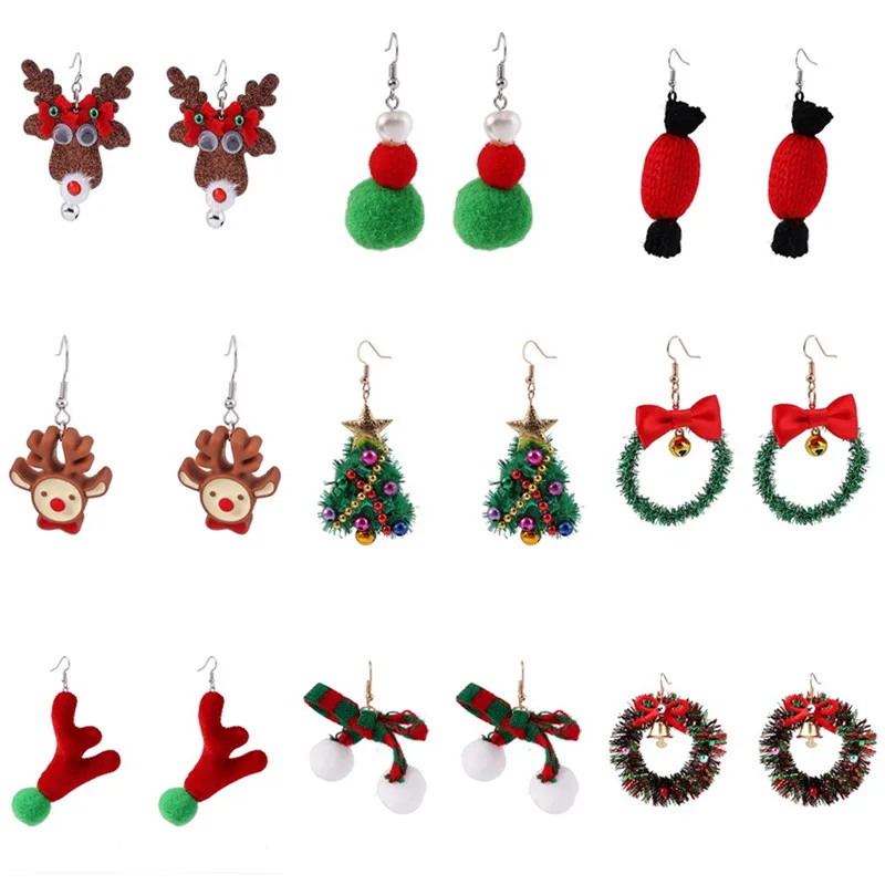 

Fashion Merry Christmas Drop Earrings for Women Christmas Tree Snowman Deer Pendants Dangles Earrings Girl Party Jewelry Gifts