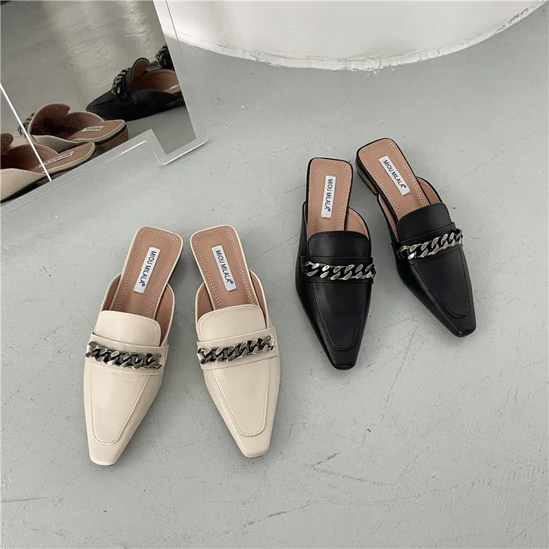 

2022 new Korean fashion metal buckle Baotou lazy half-drag trendy female holiday sandals size 40 fashion shoes