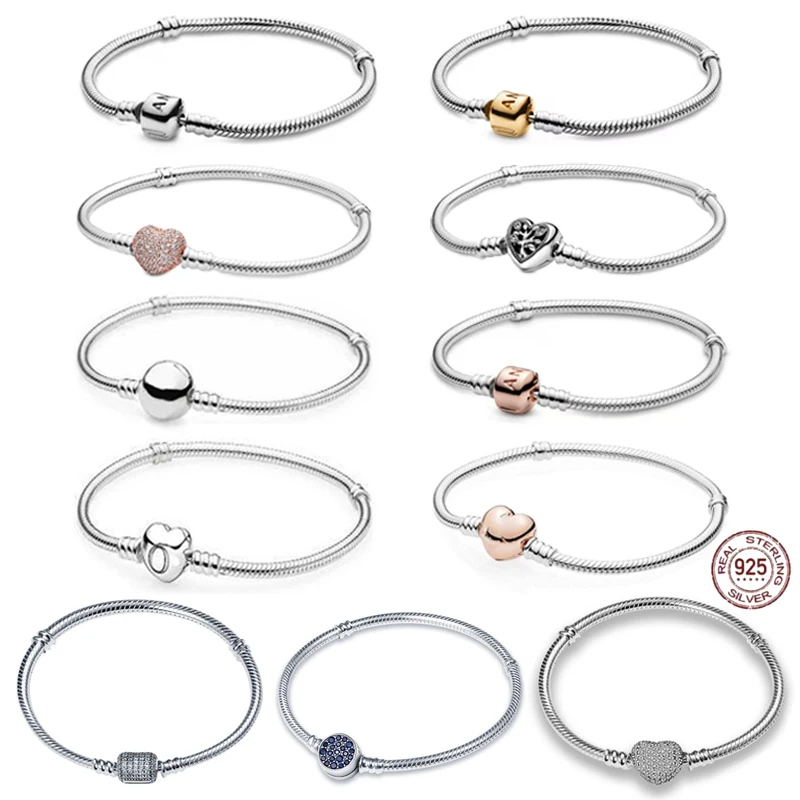 

New 925 Sterling Silver Classic Authentic Original Snake Chain Bracelet fit Original Charm Beads DIY Making Gifts for Women