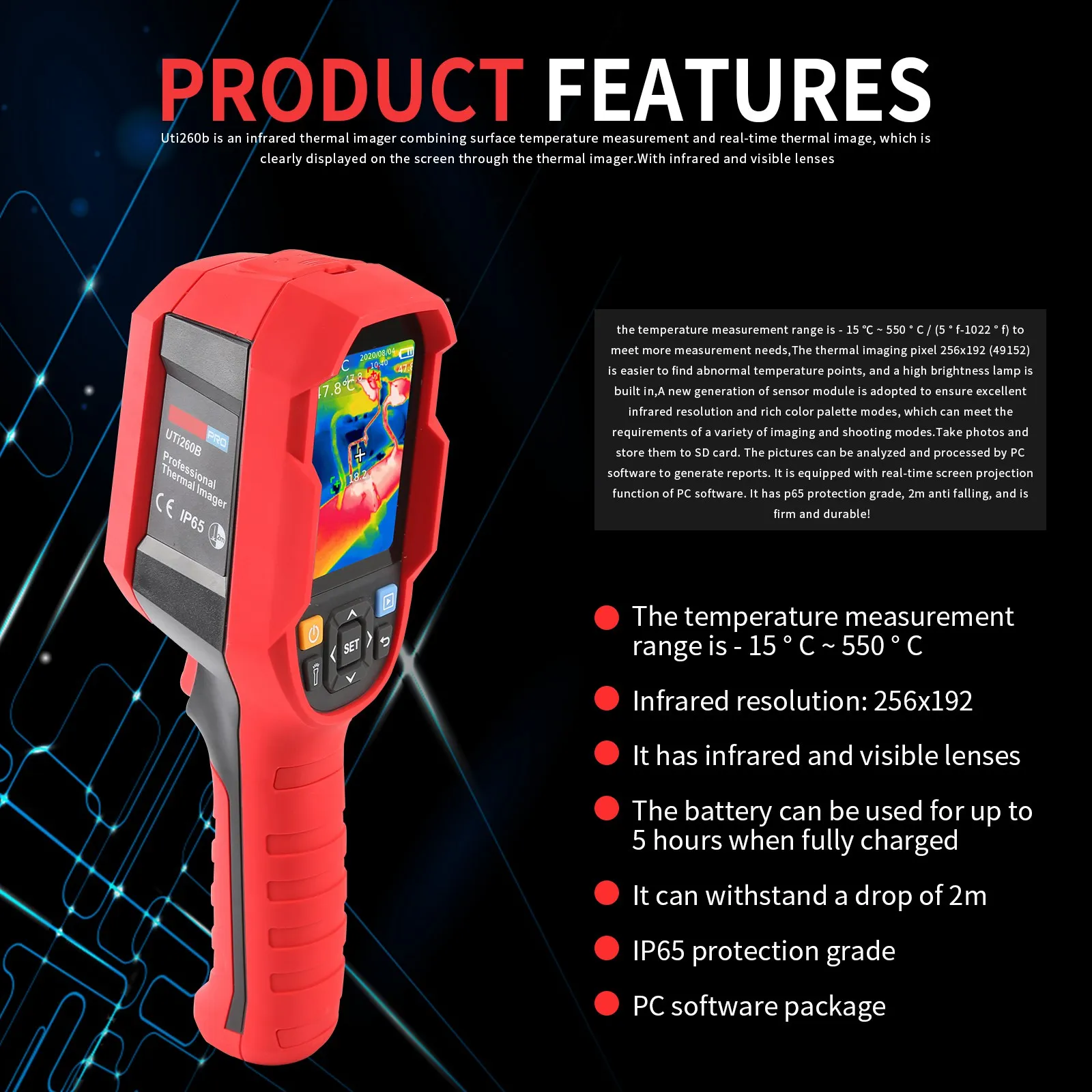 

UTI260B Infrared Thermal Camera High-precision Thermo Kamera Floor Heating Tube Testing Temperature Detection Thermal Imager