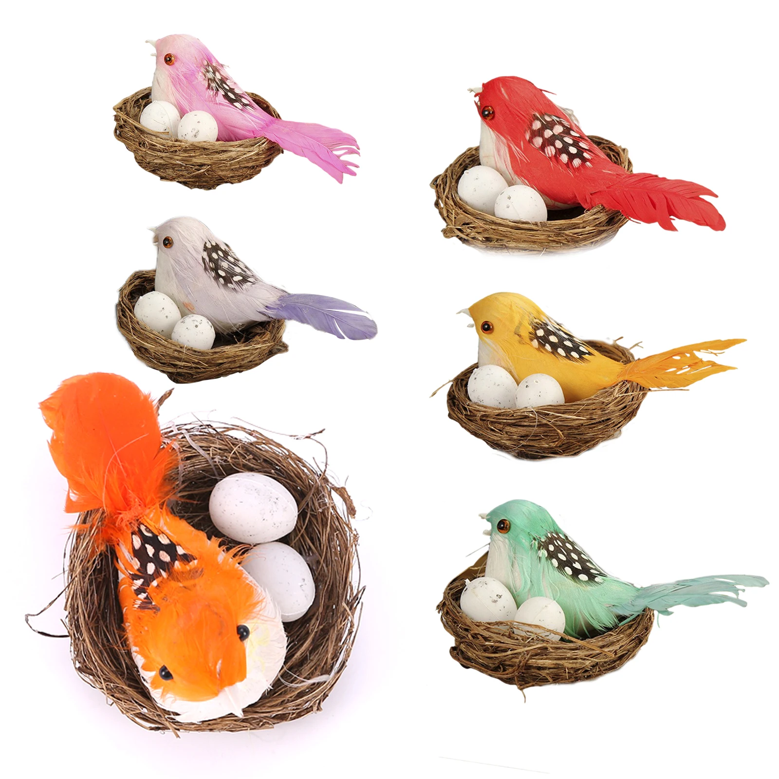 

6pcs Vintage Round Rattan Bird Nest Easter Handmade Craft Vine Simulation Bird Nest Egg Decor Props Home Garden Window Display