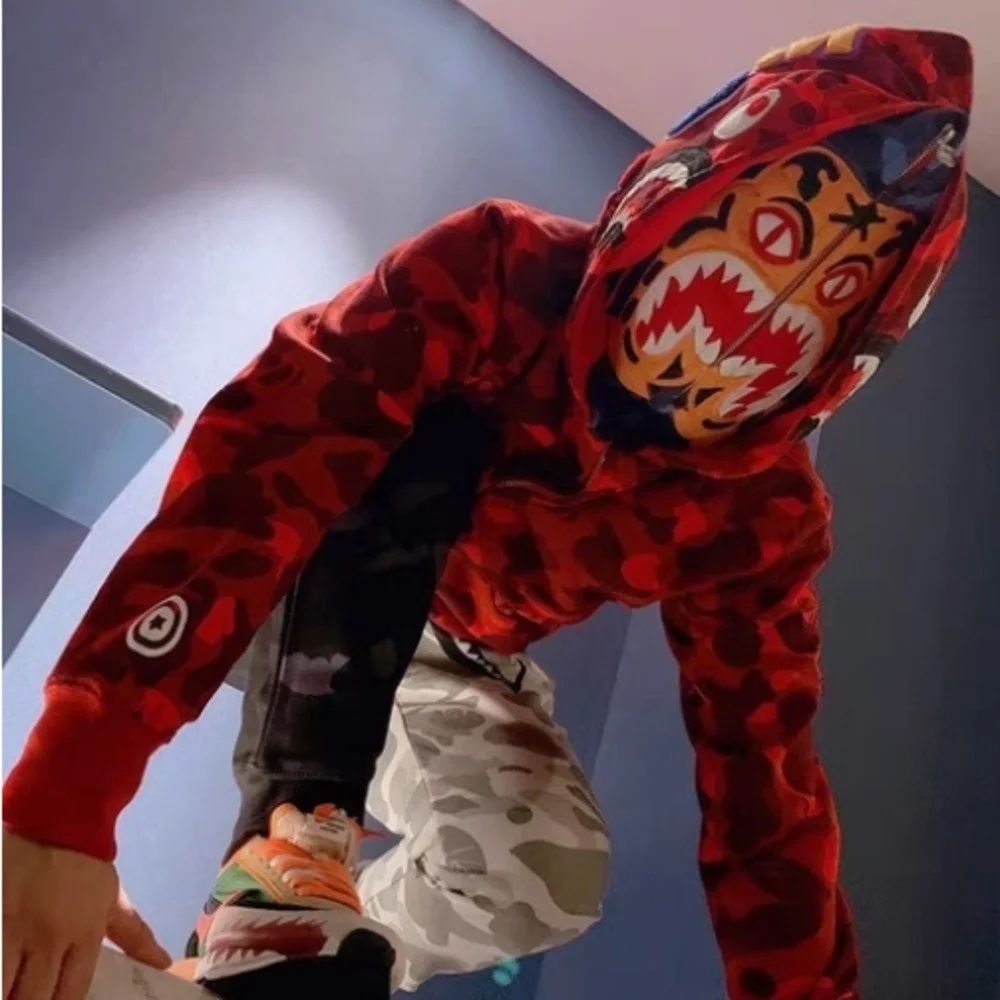 

Winter Bapeed Shark Camouflage Hoodies Coat Men Women Casual Harajuku Tiger Hoodie Fashion Couple Sweatshirts Hip Hop Jacket