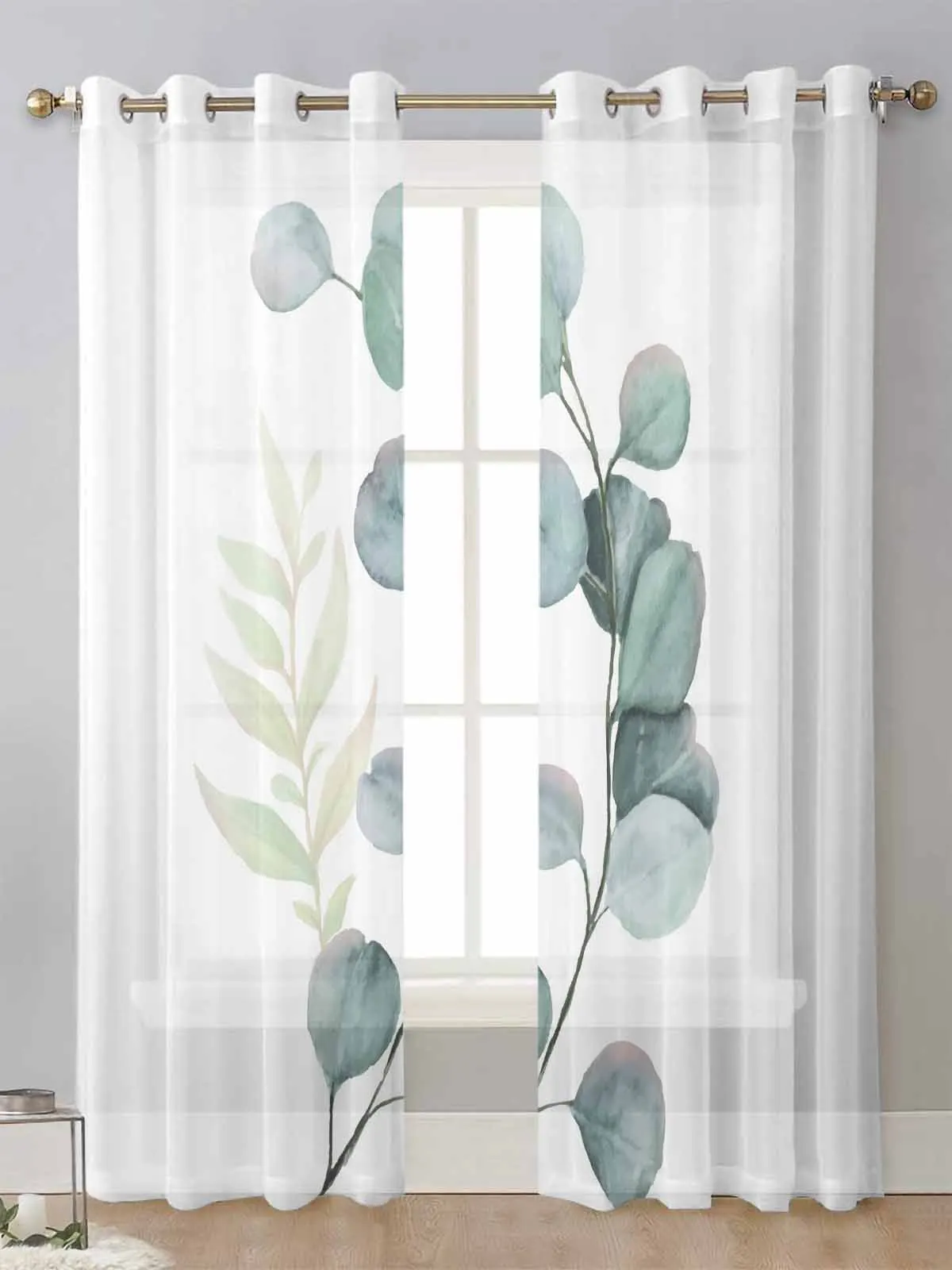 

Plant Leaves Green White Sheer Curtains For Living Room Window Transparent Voile Tulle Curtain Cortinas Drapes Home Decor