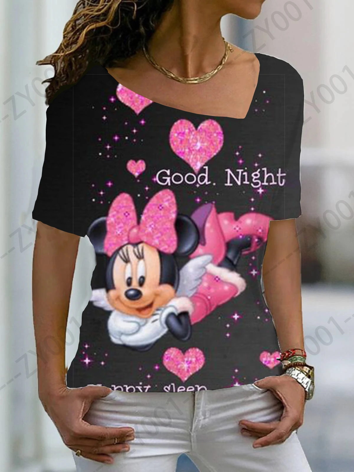 

ANIME T-SHIRT WOMAN CROP TOP Disney T-shirts for Women Clothing Summer Women's Clothing HARAJUKU Minnie Beach Tunic TSHIRT Manga