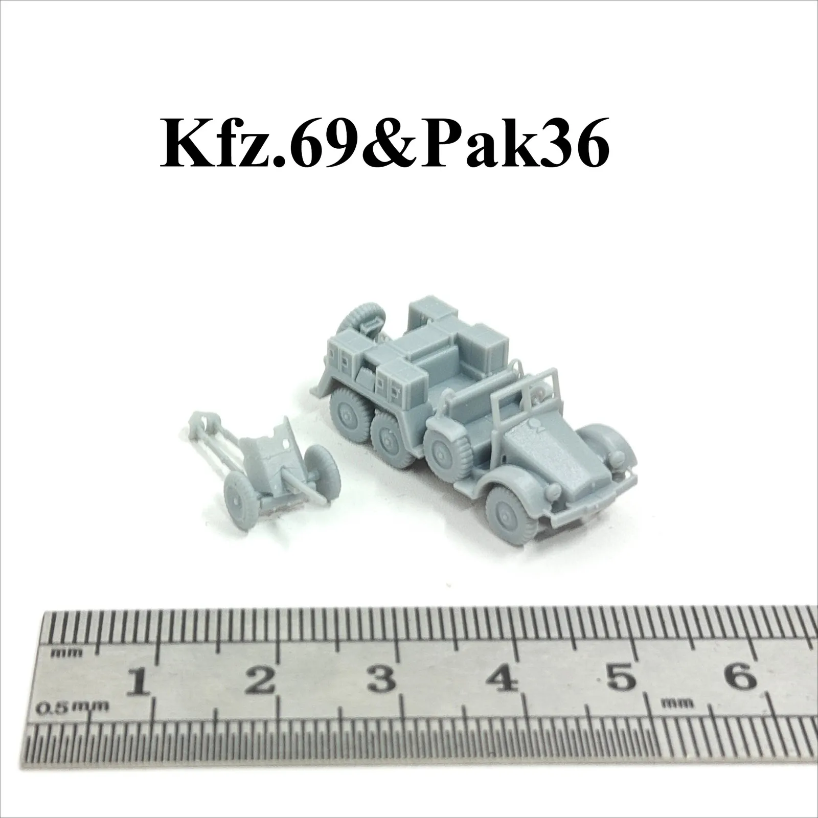 Фото Немецкий тягач с орудиями Kfz.69 и Pak36 времен Второй мировой войны, 3D-печать, мини-модель в масштабе 1/144, из смолы, под покраску №1