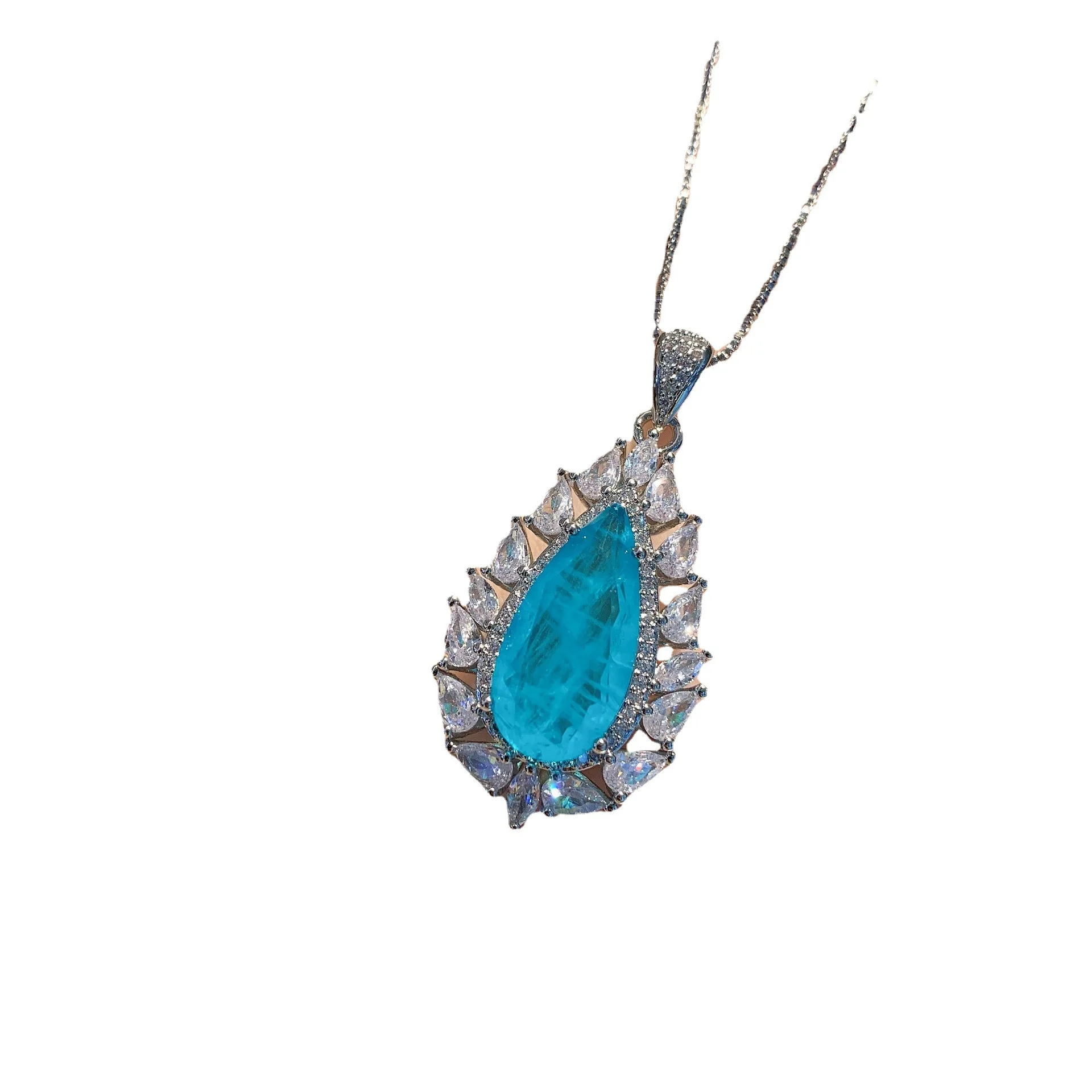 

SpringLady Vintage Water-drop Cut Lab Created Emerald Gemstone Luxury Flower Pendant For Women Necklace Gifts Party Jewelry