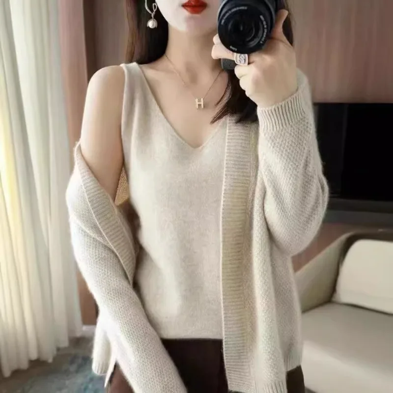 Однотонные кардиганы для женщин корейский стиль вязаный дизайн с длинным
