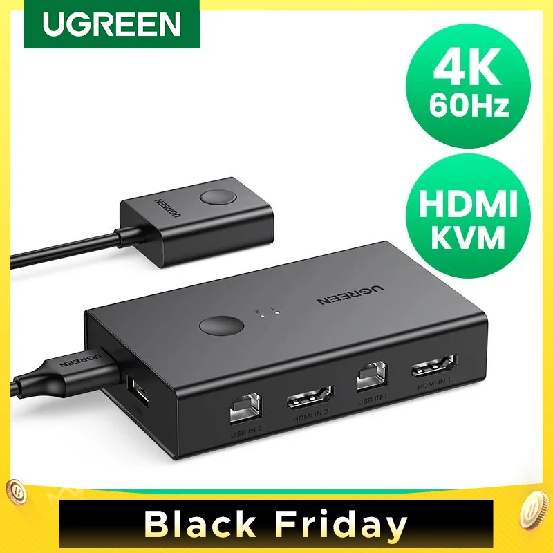 HDMI KVM-переключатель UGREEN 4K @ 60 Гц USB 2 0 переключатель в 1 выход для принтера монитора