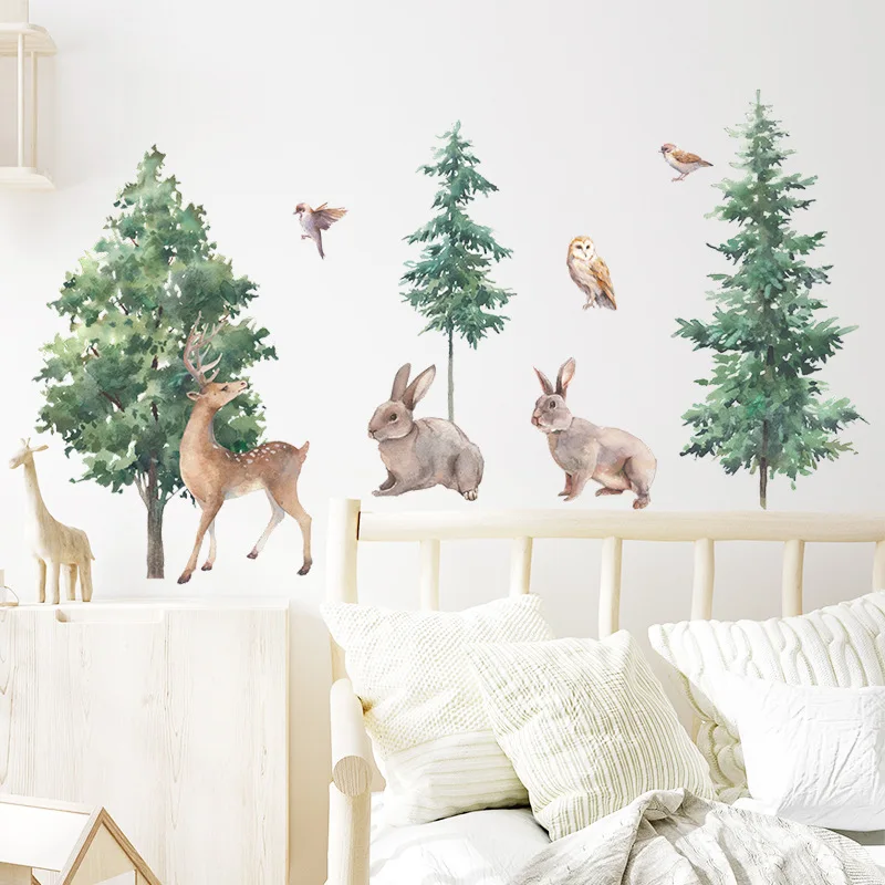 

Cartoon Forest Animals Wall Stickers Kids Room Decor Bedroom For Home Decoration Wallpaper Beautify Mural Self-adhesive Decals
