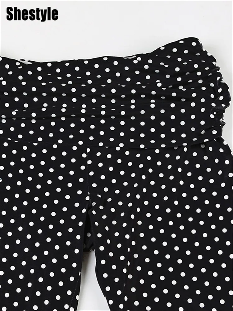 Shestyle Polka Dot Женские черные комплекты из двух предметов Сексуальные расклешенные