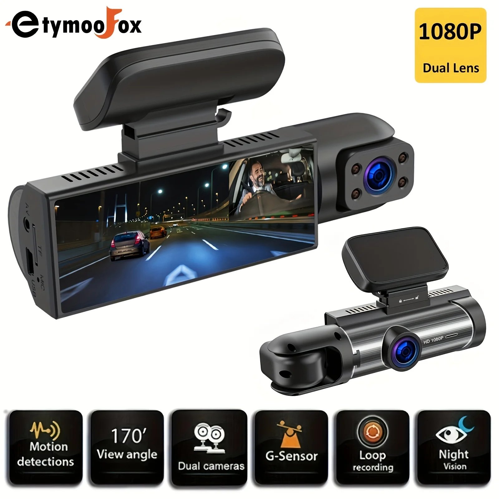 

Dash Camera Front and Inside, 3.16inch Dash Cam 1080P, G Sensor HD Night Vision Loop Recording Wide Angle Car DVR