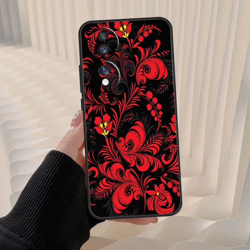 Чехол с русским цветочным узором в стиле Хоклама для Honor Magic 8 7 6 Lite, Honor Win RT 90 70 50 400 200 Pro X8c X8b X9a X9b X9c X9d (art.: 3920d8a69e4ee) - 3920d8a69e4ee