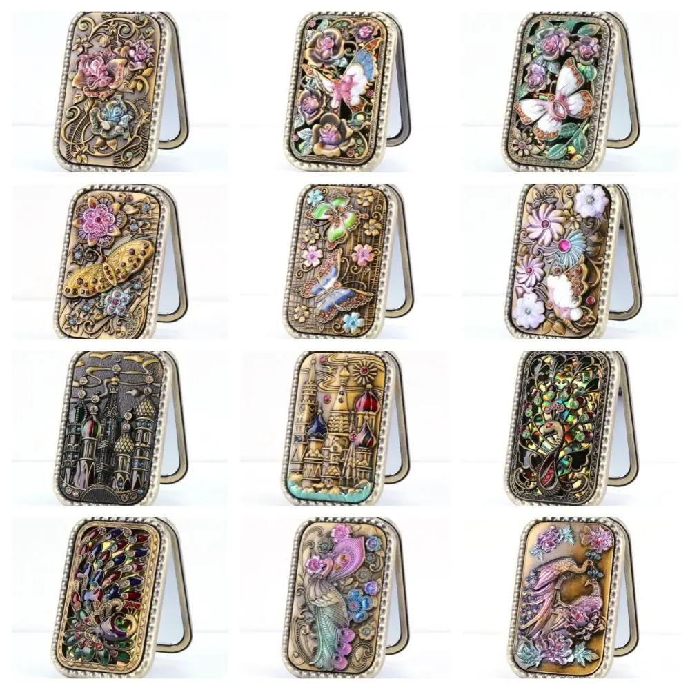 Deroration винтажное зеркало для макияжа квадратное компактное карманное с павлином