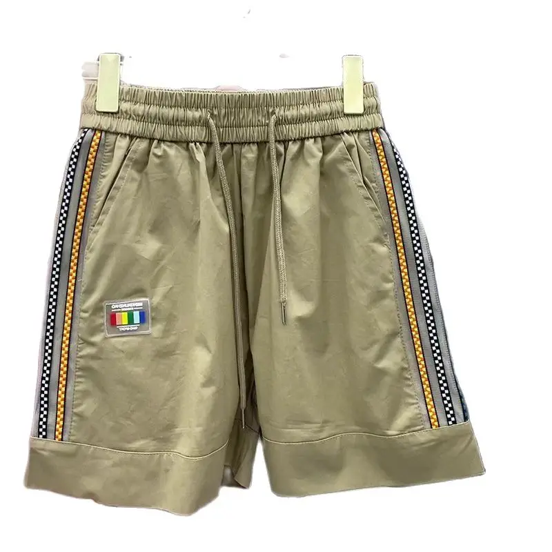 Female Loose Solid Color Casual Sporty Shorts Summer New Fashion Drawstring Elastic High Waist Spliced Pants Women's Clothing
