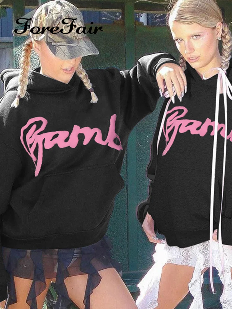 

Толстовка Forefair с надписью, женская уличная одежда в стиле Instagram, Свободный свитшот, женская повседневная куртка Y2K, трендовый пуловер с капюшоном, наряды