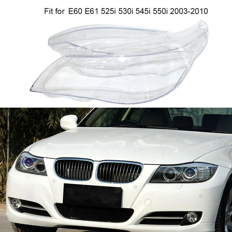 2 Pcs Car Headlight Lens Cover Front Head Light Lamp For BMW 5 Series E60/E61 03 -10, Left & Right