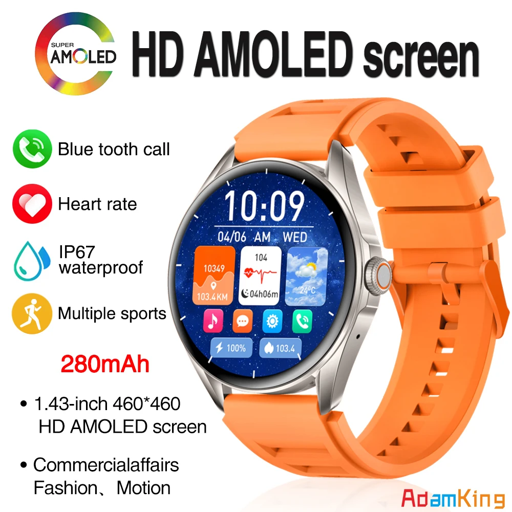 

New Men Women 1.43" AMOLED Screen Blue Tooth Call Sports Fitness Smartwatch 24H Heart Rate Waterproof Watches Music Smart Watch