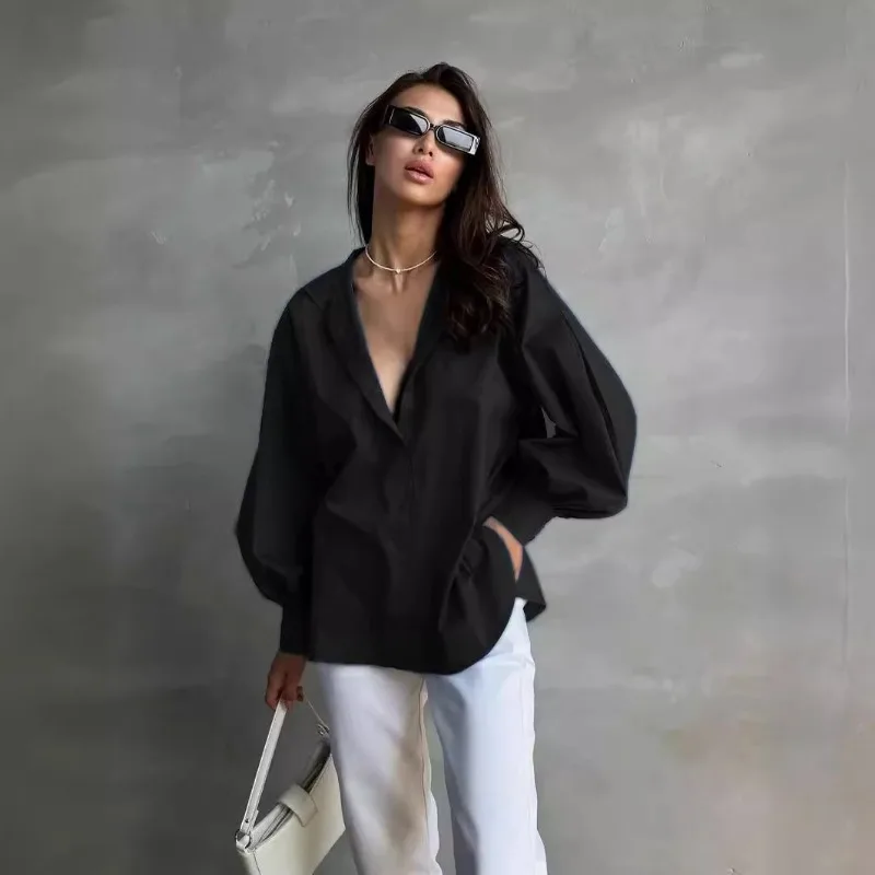 Женская рубашка с рукавом-фонариком Белая Летняя Свободная блузка